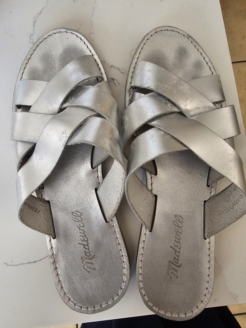 Madewell Metallic Silver Woven Slide Sandals - Picture 2 of 3